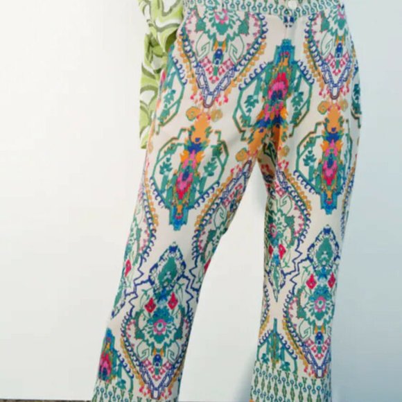 ZARA Boho Printed Flared Wide Leg High Waisted Trousers Pants NWT RRP$109 - Picture 8 of 16